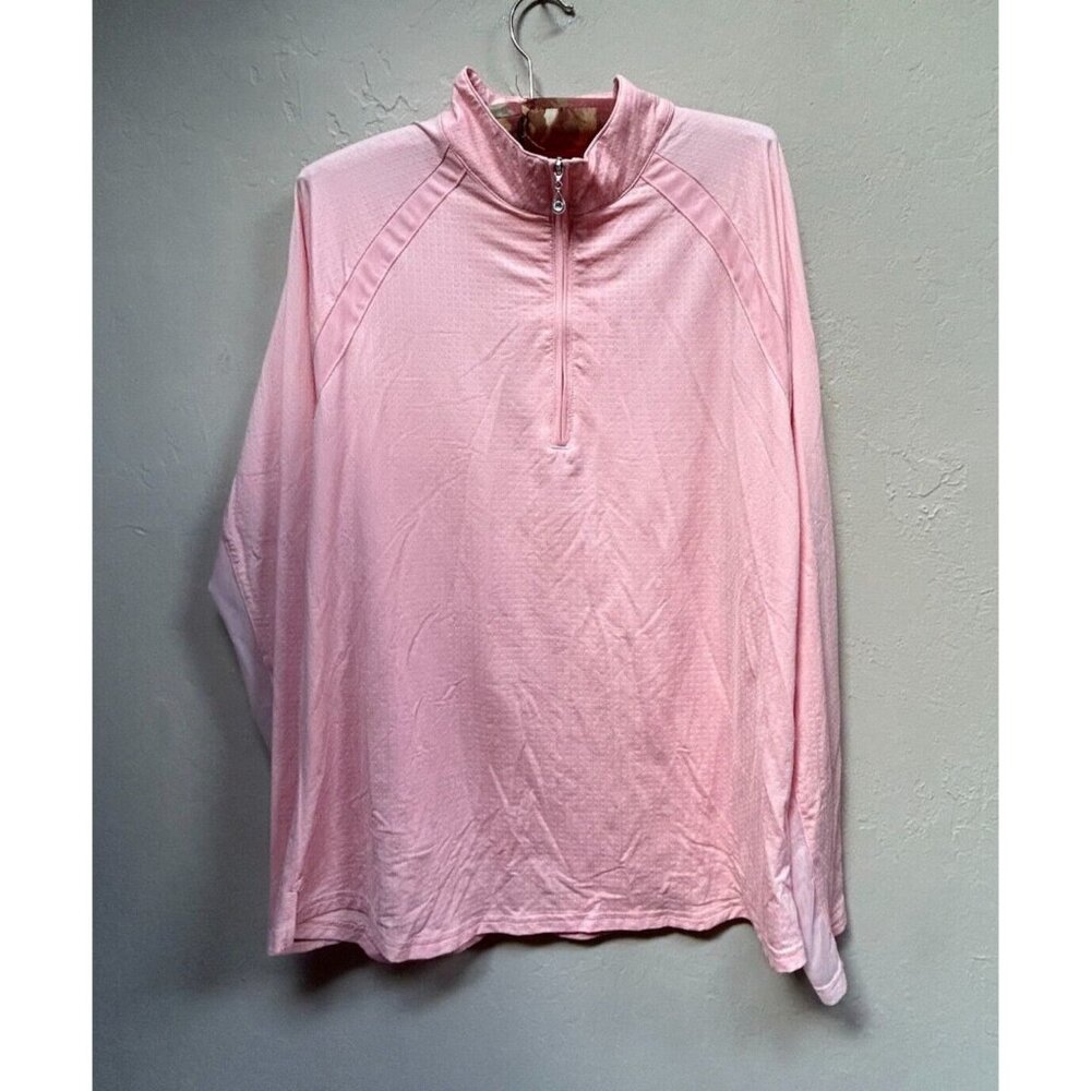 SanSoleil SOLTEK 25 Womens 1/4 Zip Mock Pullover Shirt Large Peach UV 50 Cooling
